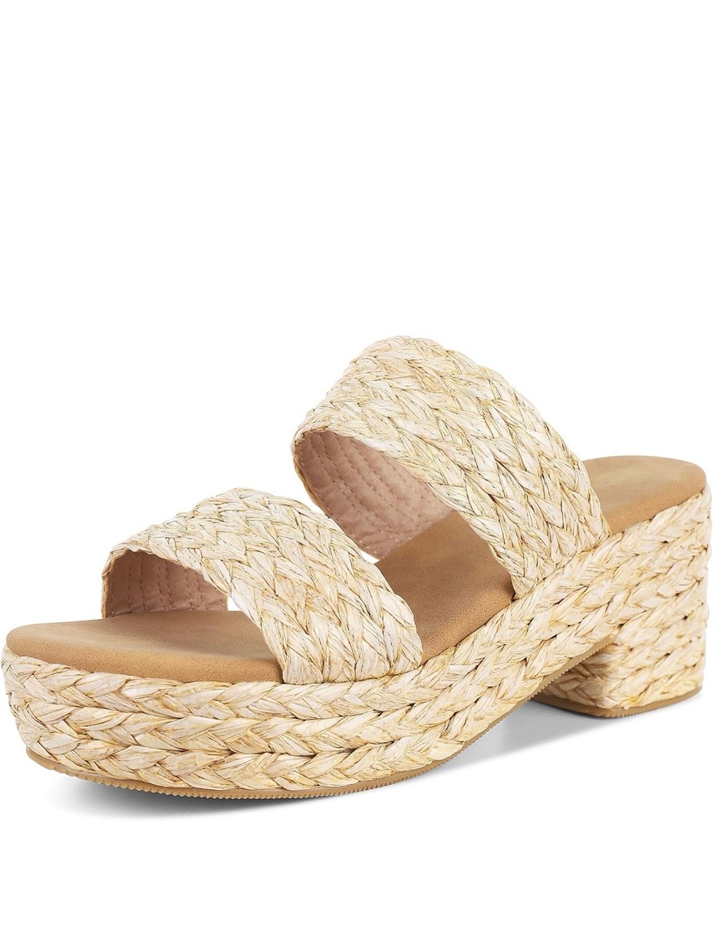 Woven Platform Slide Sandals in Natural - Women size 9 1/2